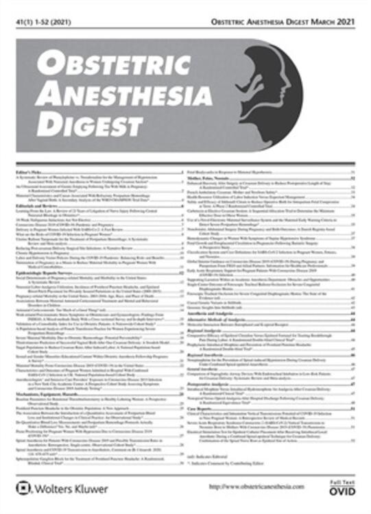 Obstetric Anesthesia Digest