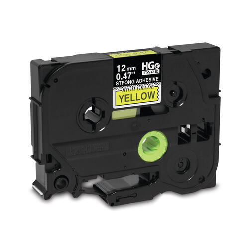 Brother HGES6315 Pack Black on Yellow HGe 12 mm Tape with Extra Strength Adhesive, 8 m   5-pack