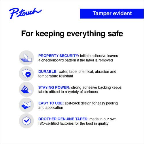 Brother Genuine TZeSE4 Black on White 18 mm Security Tape for P-touch Label Makers