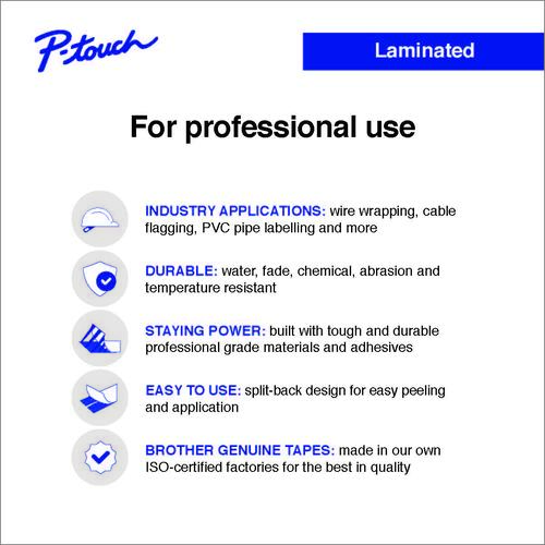 Brother Genuine Tze-FX651 Black on Yellow Flexible ID Laminated Tape for P-touch Label Makers, 24 mm wide x 8 m long