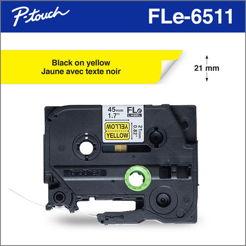 Brother Genuine FLe6511 Black Ink on Yellow Polyester Die-Cut Flag Labels for P-touch Label Makers, 21 mm wide x 45 mm long