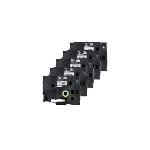Brother HGE2615 Pack Black on White HGe 36mm Tape with Standard Adhesive, 8 m   5-pack