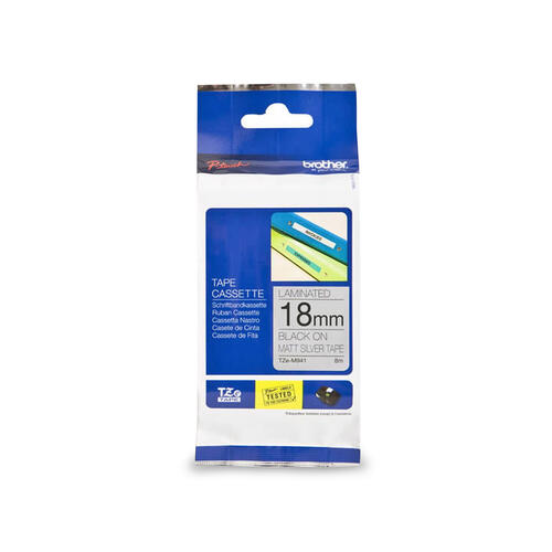 Brother Genuine TZe-S941 Black on Matte Silver Extra Strength Adhesive Tape for P-touch Label Makers, 18 mm wide x 8 m long