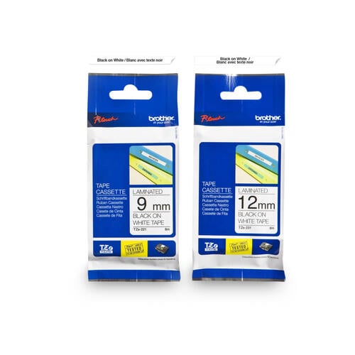 MULTIPACK - Brother Genuine TZE2223BUND TZE221 9 mm and TZE231 12 mm Black on White Laminated Tape