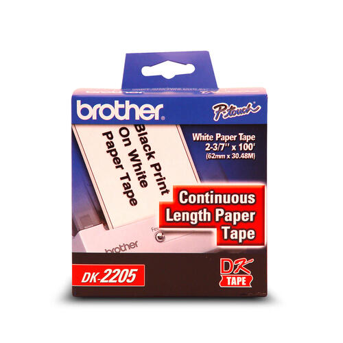 Brother DK2205 Ruban de papier continu blanc avec texte noir - 2,4 po x 100 pi (62 mm x 30,4 m)