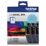 Brother authentiqueLC401XL3PKS Ensemble de 3 cartouches d encre de couleur à rendement standard