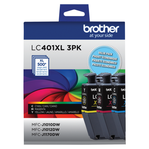 Brother authentiqueLC401XL3PKS Ensemble de 3 cartouches d encre de couleur à rendement standard