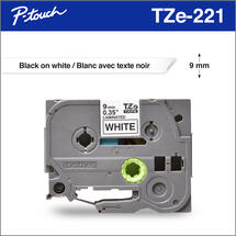 Brother TZe221 Ruban laminé blanc avec texte noir authentique pour étiqueteuses P-touch, 9 mm de largeur x 8 m de longueur