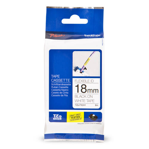 Brother Tze-FX241 Ruban d identification flexible et laminé blanc avec texte noir pour étiqueteuses P-touch, 18 mm x 8 m