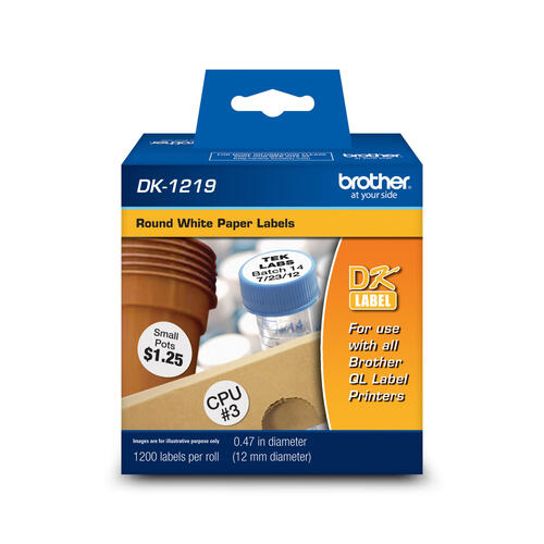 Brother DK1219 Étiquettes de papier rondes (1 200 étiquettes) - 0,47 po de diamètre (12 mm de diamètre)