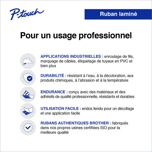 Brother TZeSL251 Ruban autocollant blanc avec texte noir authentique pour étiqueteuses P-touch, 24 mm de largeur x 8 m de longueur