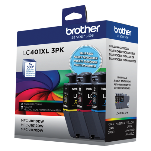 Brother authentiqueLC401XL3PKS Ensemble de 3 cartouches d encre de couleur à rendement standard