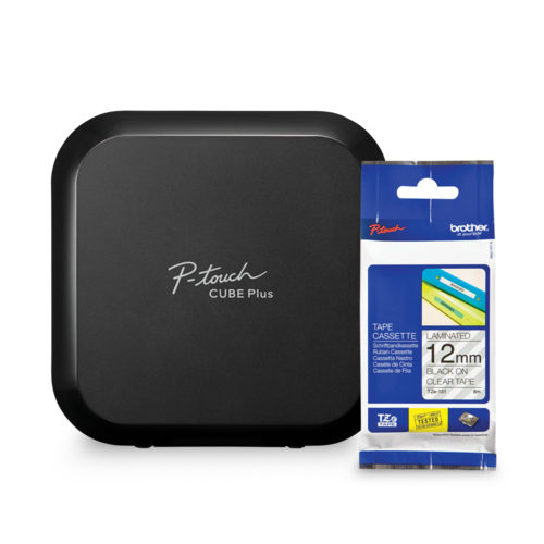 Ensemble Brother PT-P710BT Étiqueteuse P-touch CUBE Plus avec ruban laminé Tze131 transparent avec texte noir