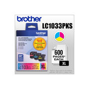 Brother LC1033PKS Ensemble de trois cartouches d encre couleur Innobella  (1 de chaque couleur : cyan, magenta et jaune) à haut rendement (série XL)