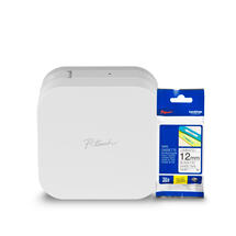 Brother R300TZE231BUND Ensemble d étiqueteuse PTP300BT P-touch CUBE facile à utiliser et remise à neuf et ruban TZe blanc avec texte noir laminé TZE231