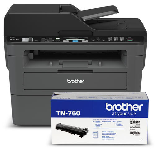 Ensemble Brother RMFC-L2710DW Multifonction laser monochrome compact remis à neuf avec cartouche de toner noir à haut rendement TN760