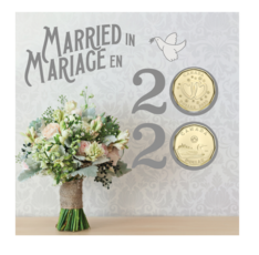 Package featuring pastel flower bouquet with a jute ribbon, and &quot;married in&quot; and &quot;2020&quot; text. 