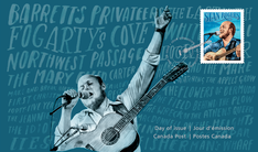 Black-framed artwork containing the Stan Rogers stamp and official first day cover. Each features a different image of Stan Rogers performing.