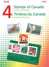 Front of pack. Depicts a collage of collection stamps and &quot;Stamps of Canada,&quot; &quot;October-December,&quot; &quot;2018&quot;