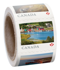 &quot;Far and Wide&quot; stamp coil. Stamp image is a French River fishing village in Prince Edward Island.