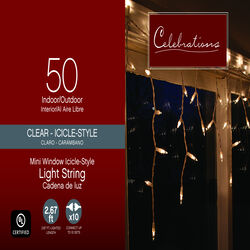 Celebrations Incandescent Incandescent Mini Clear/Warm White 50 ct Icicle Christmas Lights 2.67 ft.