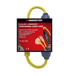 Monster Cable Indoor or Outdoor 2 ft. L Yellow Multiple Outlet In-line GFCI Cord 12/3 SJTW