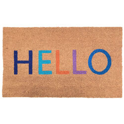 J & M Home Fashions 2.5 ft. L X 1.5 ft. W Multi-color HELLO Coir Rug