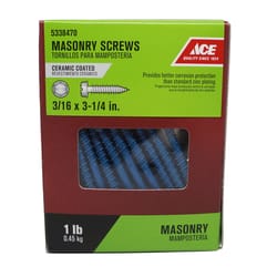 Ace 3/16 in. S X 3-1/4 in. L Slotted Hex Washer Head Masonry Screws 1 lb 60 pk