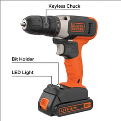 Black and Decker 20 V 3/8 in. Brushed Cordless Compact Drill Kit (Battery & Charger)