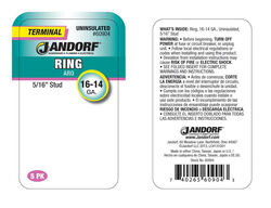 Jandorf 16-14 Ga. Uninsulated Wire Terminal Ring Silver 5 pk