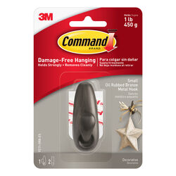 Command 2-5/8 in. L Oil Rubbed Bronze Metal Small Hook 1 lb. cap. 1 pk