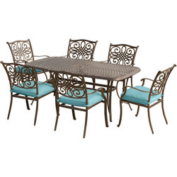 Hanover Traditions 7 pc Bronze Aluminum Traditional Patio Set Blue