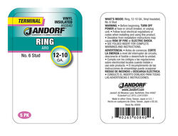 Jandorf 12-10 Ga. Insulated Wire Terminal Ring Yellow 5 pk