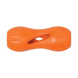 West Paw Zogoflex Orange Qwizl Synthetic Rubber Dog Treat Toy/Dispenser Small in.
