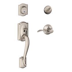 Schlage Camelot / Accent Satin Nickel Brass Single Cylinder Handleset and Knob 1 Grade Right or Left