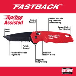 Milwaukee Fastback 8-1/4 in. Flip Spring Assisted Pocket Knife Red 1 pk