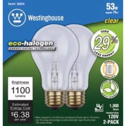 Westinghouse 53 W A19 A-Line Halogen Bulb 1,100 lm 2 pk