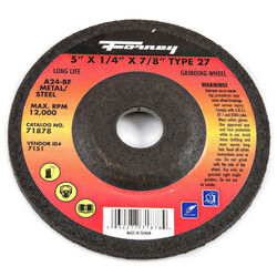 Forney 5 in. D X 1/4 in. thick T X 7/8 in. S Metal Grinding Wheel 1 pc