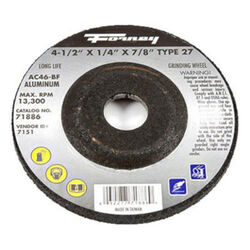 Forney 4-1/2 in. D X 1/4 in. thick T X 7/8 in. S Metal Grinding Wheel 1 pc