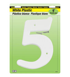 Hy-Ko 6 in. White Plastic Screw-On Number 5 1 pc