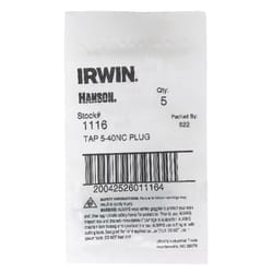 Irwin Hanson High Carbon Steel SAE Plug Tap 5-40NC 5 pc