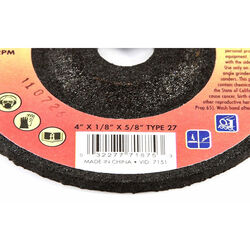 Forney 4 in. D X 1/8 in. thick T X 5/8 in. S Metal Grinding Wheel 1 pc