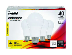 Feit Electric acre Enhance A19 E26 (Medium) LED Bulb Bright White 40 watt Watt Equivalence 4 pk