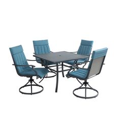 Living Accents Eastport 5 pc Gray Steel Swivel Dining Set Teal