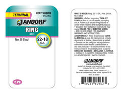 Jandorf 22-18 Ga. Insulated Wire Terminal Ring Red 2 pk