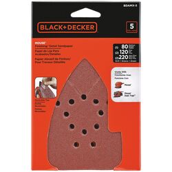 Black and Decker Mouse 5-1/4 in. L X 3-3/4 in. W 80/120/220 Grit Aluminum Oxide Sandpaper 5 pk