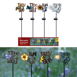 Alpine Assorted Glass/Metal 34 in. H Quote Solar Garden Stake