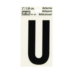 Hy-Ko 2 in. Reflective Black Vinyl Self-Adhesive Letter U 1 pc