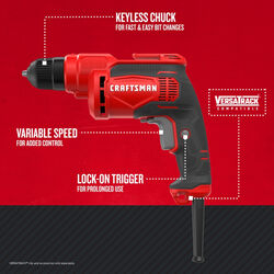 Craftsman 3/8 in. Keyless Corded Drill Driver Bare Tool 7 amps 2500 rpm