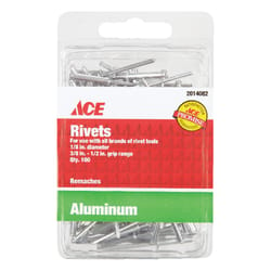 Ace 1/8 in. D X 1/2 in. R Aluminum Rivets Silver 100 pk